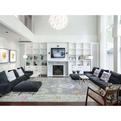 Oushak And Peshawar Wool Hand Knotted Rug Grey Gray 12.0X15.4 -O073026