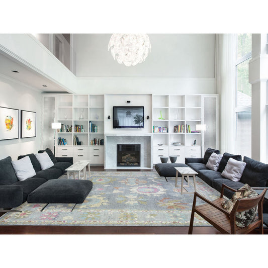 Oushak And Peshawar Wool Hand Knotted Rug Grey Gray 12.0X15.4 -O073026