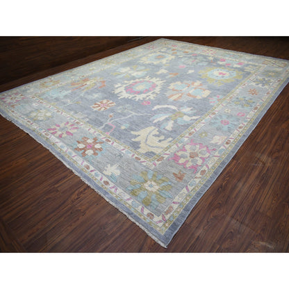 Oushak And Peshawar Wool Hand Knotted Rug Grey Gray 12.0X15.4 -O073026