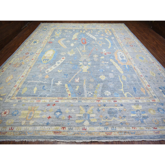 Oushak And Peshawar Wool Hand Knotted Rug Blue Gray 11.10X16.0 -O073028