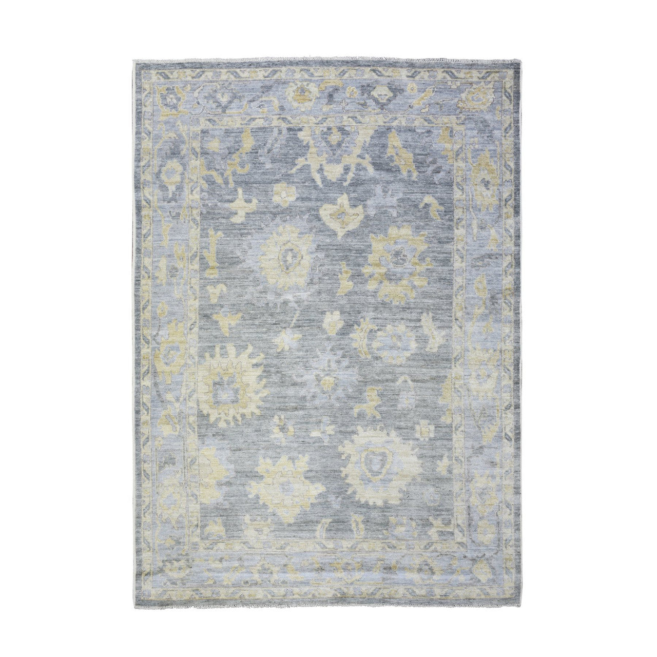 Gray 6'2" x 8'9" Oushak And Peshawar Hand knotted Wool Rug - Sku: O073033