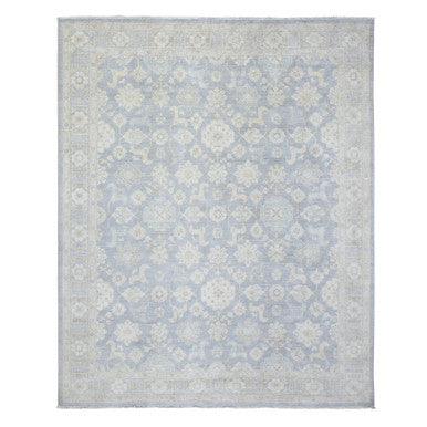 Oushak And Peshawar Wool Hand Knotted Rug Grey Gray 7.10X9.7 -O073035