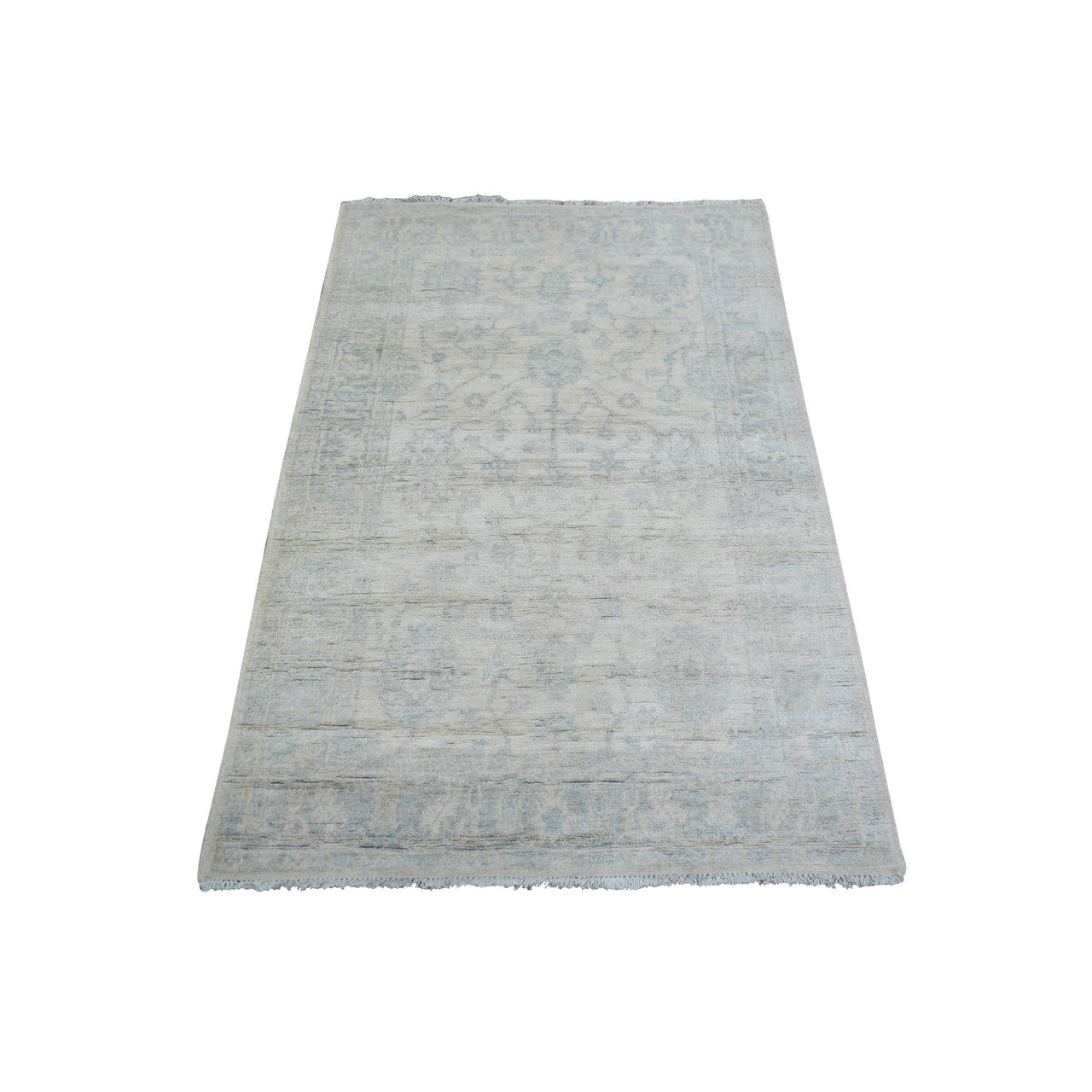 Oushak And Peshawar Wool Hand Knotted Rug Ivory Gray 3.0X4.9 -O073041