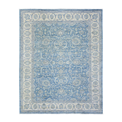 Oushak And Peshawar Wool Hand Knotted Rug Blue Ivory 8.0X9.9 -O073051