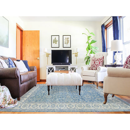 Oushak And Peshawar Wool Hand Knotted Rug Blue Ivory 8.0X9.9 -O073051