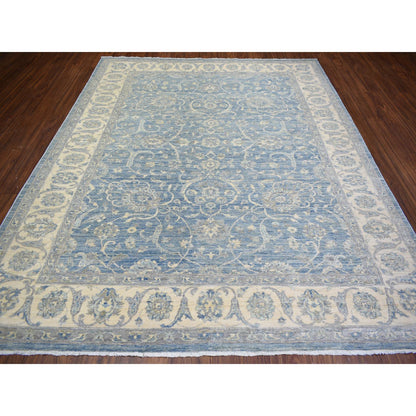 Oushak And Peshawar Wool Hand Knotted Rug Blue Ivory 8.0X9.9 -O073051