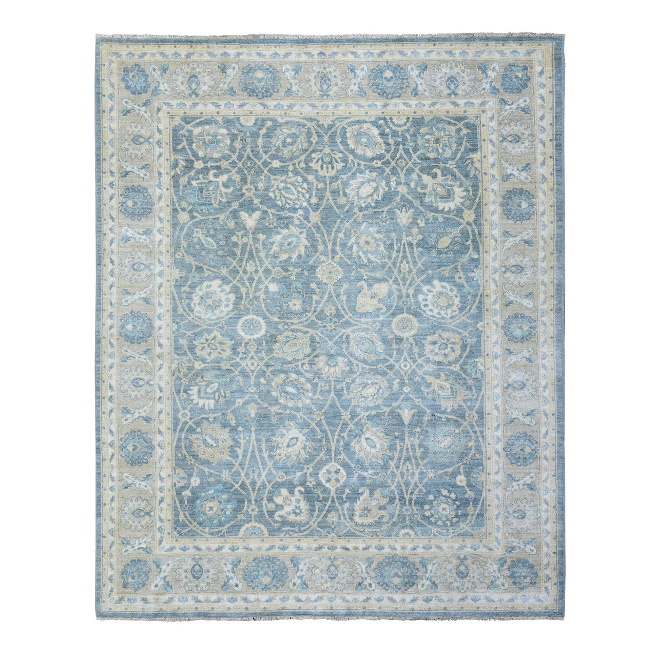 Gray 8'2" x 9'8" Oushak And Peshawar Hand knotted Wool Rug - Sku: O073052
