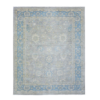Oushak And Peshawar Wool Hand Knotted Rug Grey Blue 8.0X10.0 -O073053