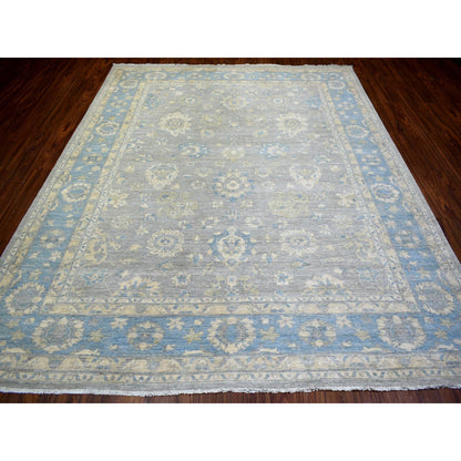 Oushak And Peshawar Wool Hand Knotted Rug Grey Blue 8.0X10.0 -O073053