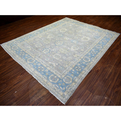 Oushak And Peshawar Wool Hand Knotted Rug Grey Blue 8.0X10.0 -O073053