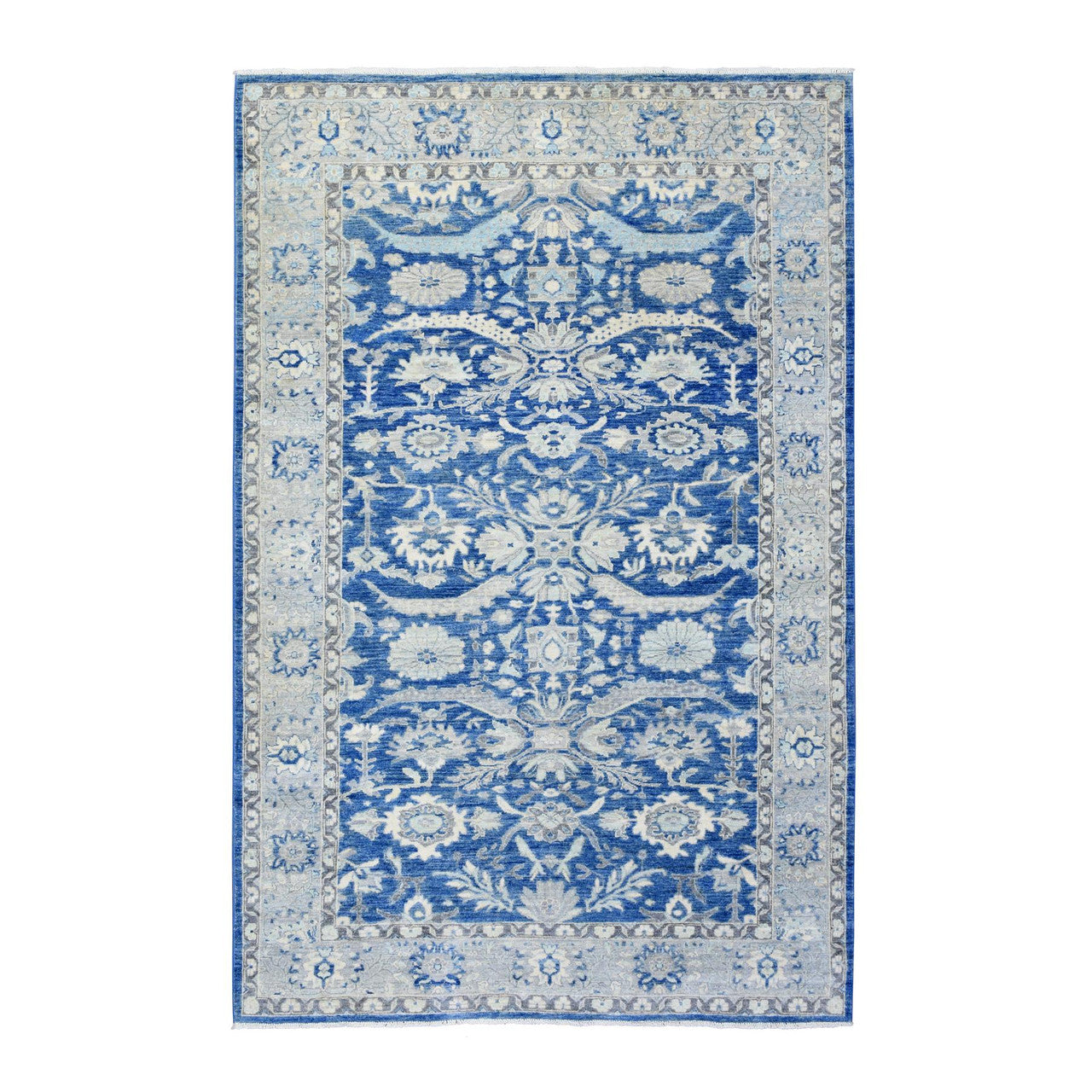 Blue 5'10" x 9'1" Oushak And Peshawar Hand knotted Wool Rug - Sku: O073056