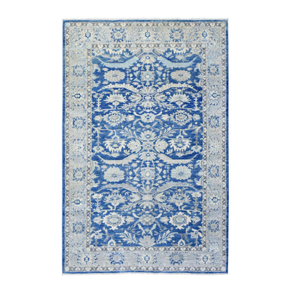 Oushak And Peshawar Wool Hand Knotted Rug Blue Light Blue 5.10X9.1 -O073056