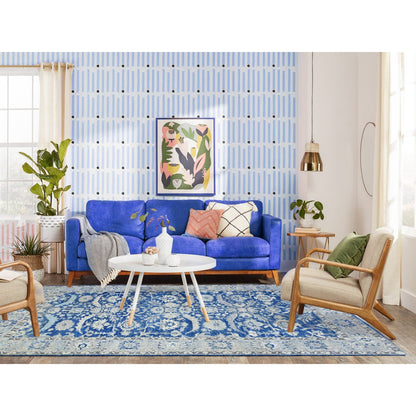 Oushak And Peshawar Wool Hand Knotted Rug Blue Light Blue 5.10X9.1 -O073056