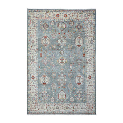 Oushak And Peshawar Wool Hand Knotted Rug Grey Ivory 6.0X9.2 -O073057