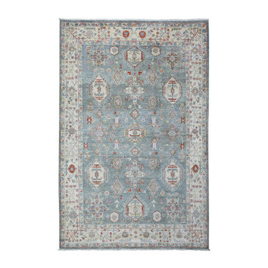 Oushak And Peshawar Wool Hand Knotted Rug Grey Ivory 6.0X9.2 -O073057