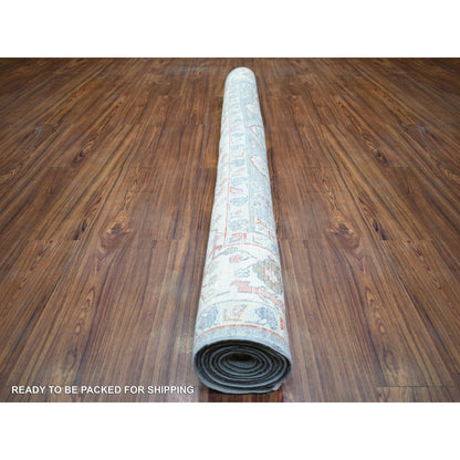 Oushak And Peshawar Wool Hand Knotted Rug Grey Ivory 6.0X9.2 -O073057