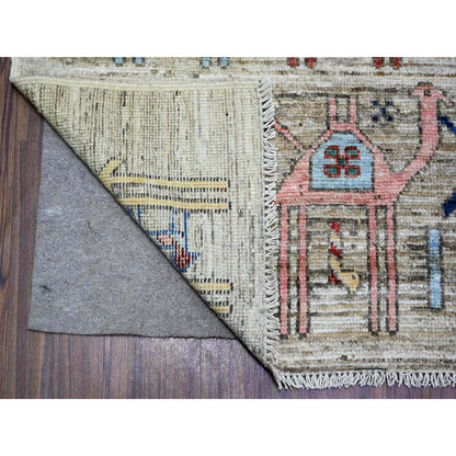 Tribal & Geometric Wool Hand Knotted Rug Beige No Border 8.0X9.8 -O073093