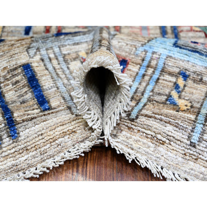 Tribal & Geometric Wool Hand Knotted Rug Beige No Border 8.0X9.8 -O073093