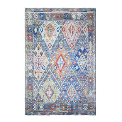 Tribal & Geometric Wool Hand Knotted Rug Grey Gray 5.10X9.1 -O073098