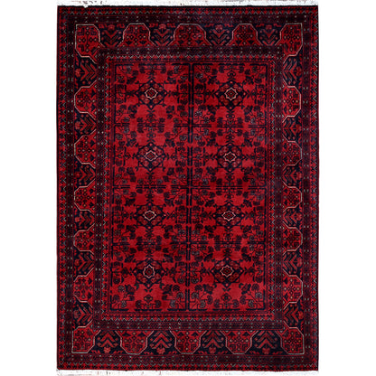 Tribal & Geometric Wool Hand Knotted Rug Red 3.5x4.10 -O0730