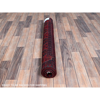 Tribal & Geometric Wool Hand Knotted Rug Red 3.5x4.10 -O0730