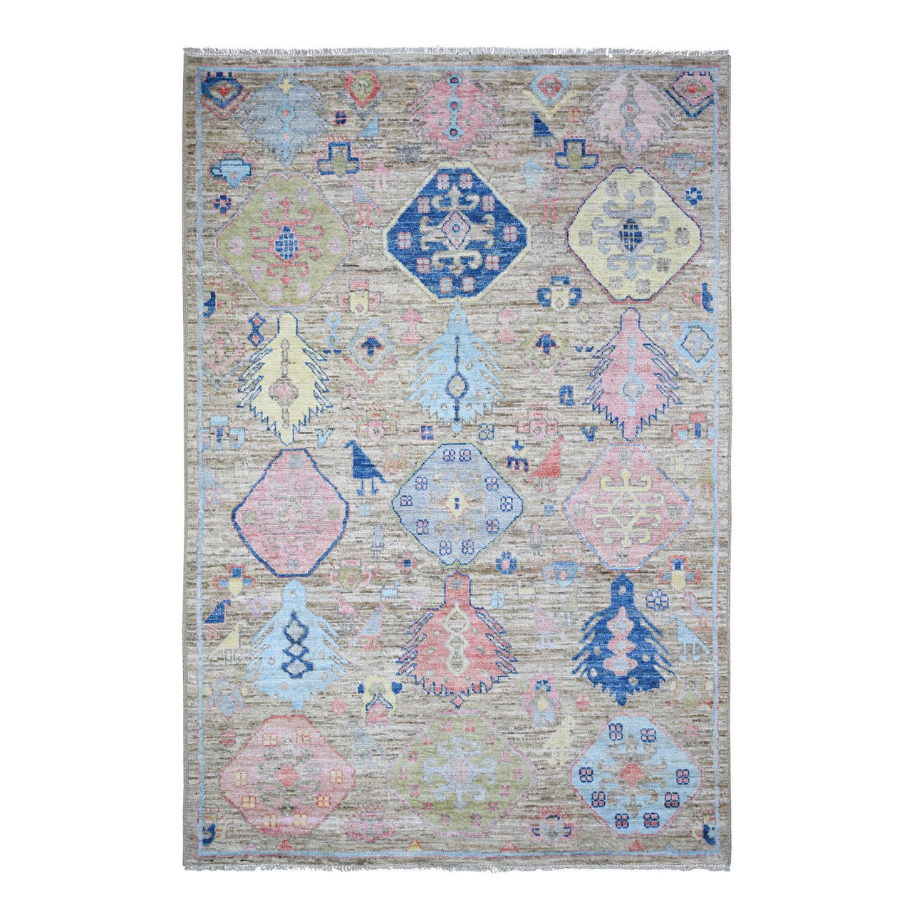 Gray 6'1" x 9'0" Tribal & Geometric Hand knotted Wool Rug - Sku: O073101