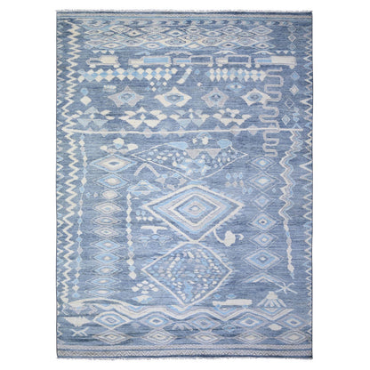Tribal & Geometric Wool Hand Knotted Rug Grey No Border 8.9X11.8 -O073103