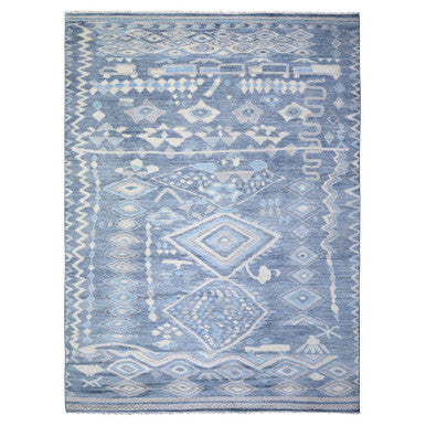 Tribal & Geometric Wool Hand Knotted Rug Grey No Border 8.9X11.8 -O073103