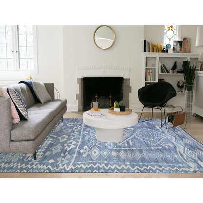 Tribal & Geometric Wool Hand Knotted Rug Grey No Border 8.9X11.8 -O073103