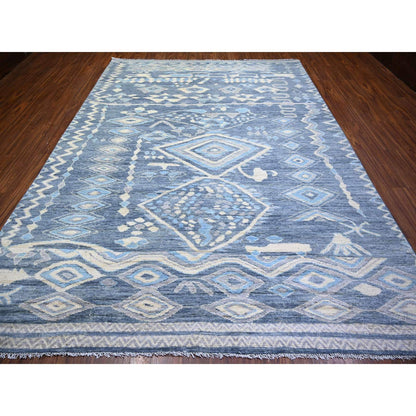 Tribal & Geometric Wool Hand Knotted Rug Grey No Border 8.9X11.8 -O073103