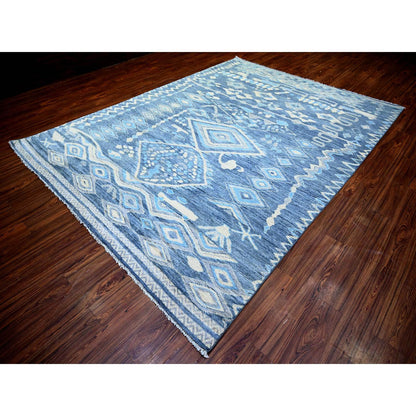 Tribal & Geometric Wool Hand Knotted Rug Grey No Border 8.9X11.8 -O073103