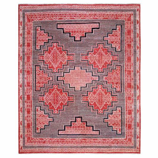 Oushak And Peshawar Wool Hand Knotted Rug Red Red 7.10X9.4 -O073107