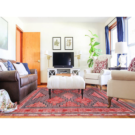 Oushak And Peshawar Wool Hand Knotted Rug Red Red 7.10X9.4 -O073107