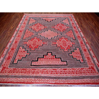 Oushak And Peshawar Wool Hand Knotted Rug Red Red 7.10X9.4 -O073107