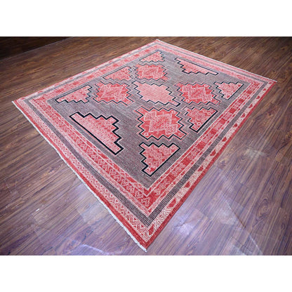Oushak And Peshawar Wool Hand Knotted Rug Red Red 7.10X9.4 -O073107