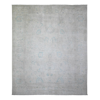 Oushak And Peshawar Wool Hand Knotted Rug Ivory Gray 8.0X9.7 -O073110