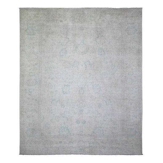 Oushak And Peshawar Wool Hand Knotted Rug Ivory Gray 8.0X9.7 -O073110