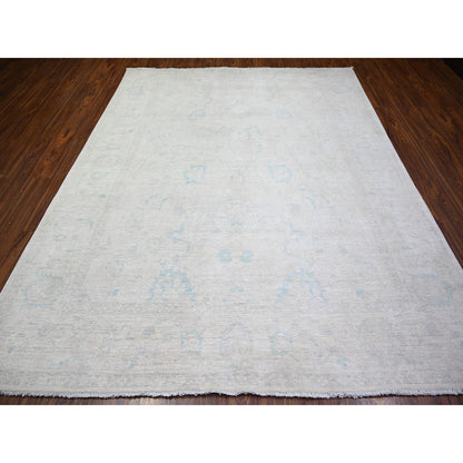 Oushak And Peshawar Wool Hand Knotted Rug Ivory Gray 8.0X9.7 -O073110