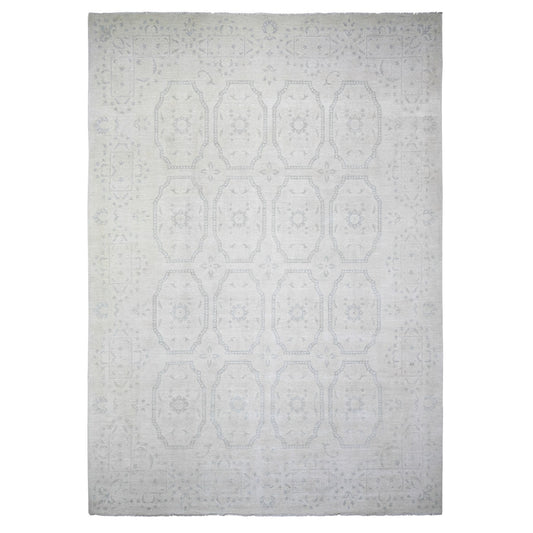 Oushak And Peshawar Wool Hand Knotted Rug Ivory No Border 9.9X13.9 -O073112