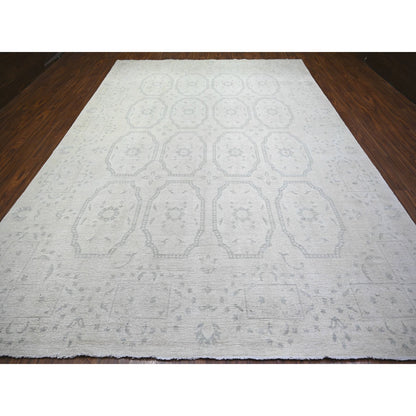 Oushak And Peshawar Wool Hand Knotted Rug Ivory No Border 9.9X13.9 -O073112