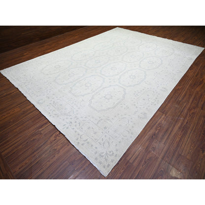 Oushak And Peshawar Wool Hand Knotted Rug Ivory No Border 9.9X13.9 -O073112