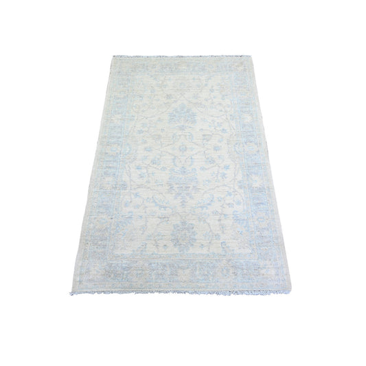 Oushak And Peshawar Wool Hand Knotted Rug Ivory Blue 3.0X4.9 -O073114