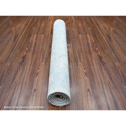 Oushak And Peshawar Wool Hand Knotted Rug Ivory Blue 3.0X4.9 -O073114