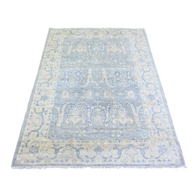 Oushak And Peshawar Wool Hand Knotted Rug Grey Ivory 4.0X5.9 -O073115