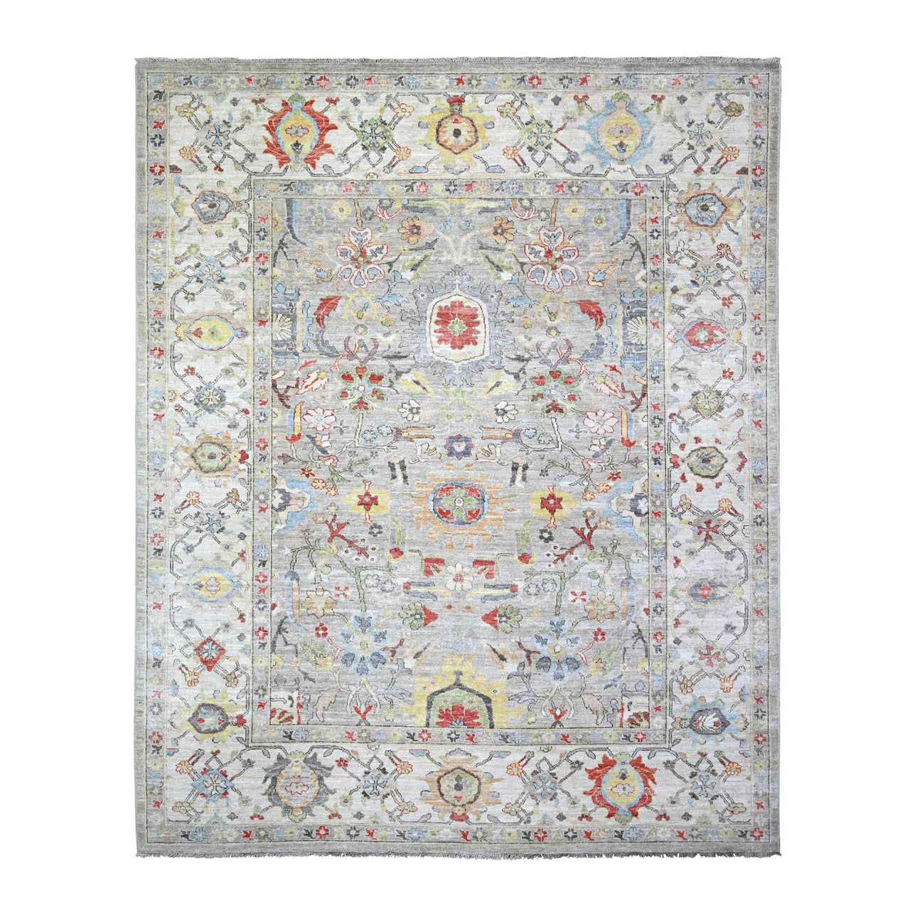 Gray 8'0" x 9'9" Oushak And Peshawar Hand knotted Wool Rug - Sku: O073123