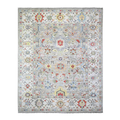 Oushak And Peshawar Wool Hand Knotted Rug Grey Ivory 8.0X9.9 -O073123
