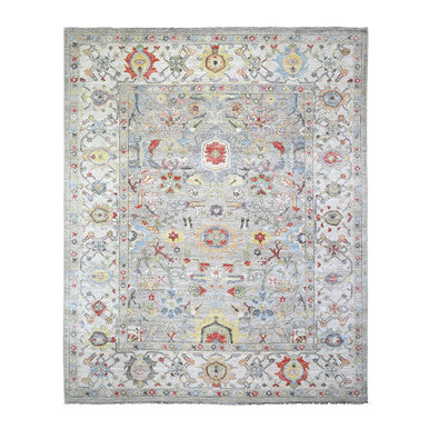 Oushak And Peshawar Wool Hand Knotted Rug Grey Ivory 8.0X9.9 -O073123