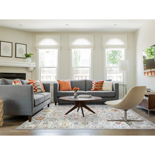 Oushak And Peshawar Wool Hand Knotted Rug Grey Ivory 8.0X9.9 -O073123