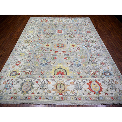 Oushak And Peshawar Wool Hand Knotted Rug Grey Ivory 8.0X9.9 -O073123