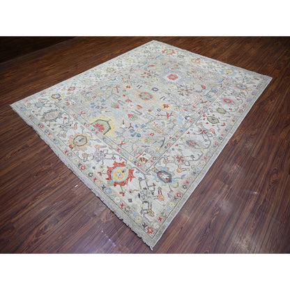 Oushak And Peshawar Wool Hand Knotted Rug Grey Ivory 8.0X9.9 -O073123